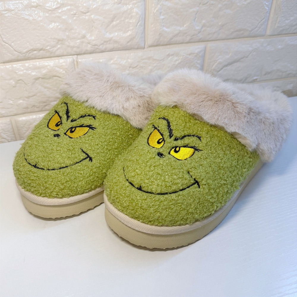 American Eagle The Grinch Slippers Womens 9 Green New Faux Fur House Shoes